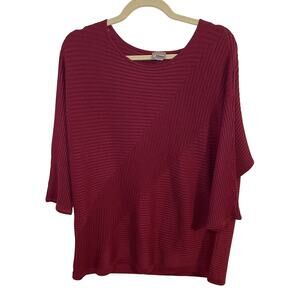 Chico’s Avery Boat Mixed Rib 3/4 Sleeve Sweater, Refined Maroon Size Medium